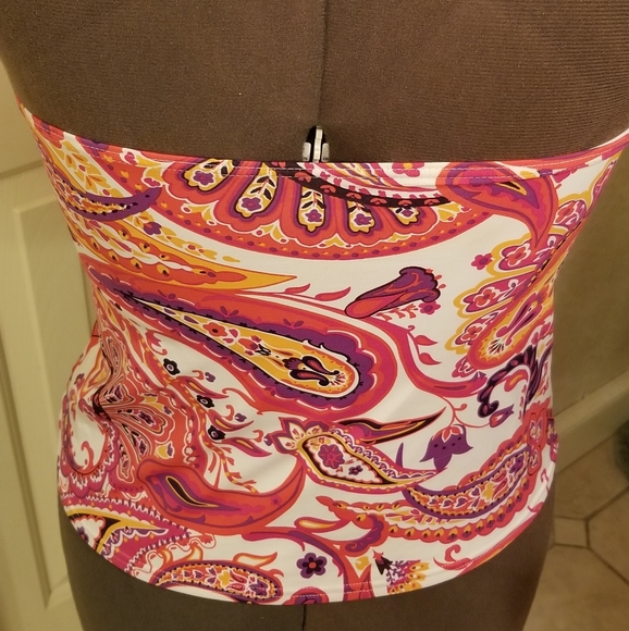 Land's End Pink Paisley V-neck Halter Swim Tankini - Picture 10 of 10